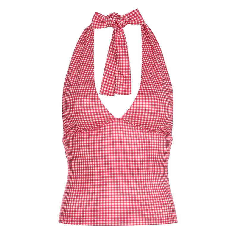 Fashion Y2k Sweet Halter Women Tanks Skinny Sleeveless Print Hotsweet V-Neck Backless Blouses image 6