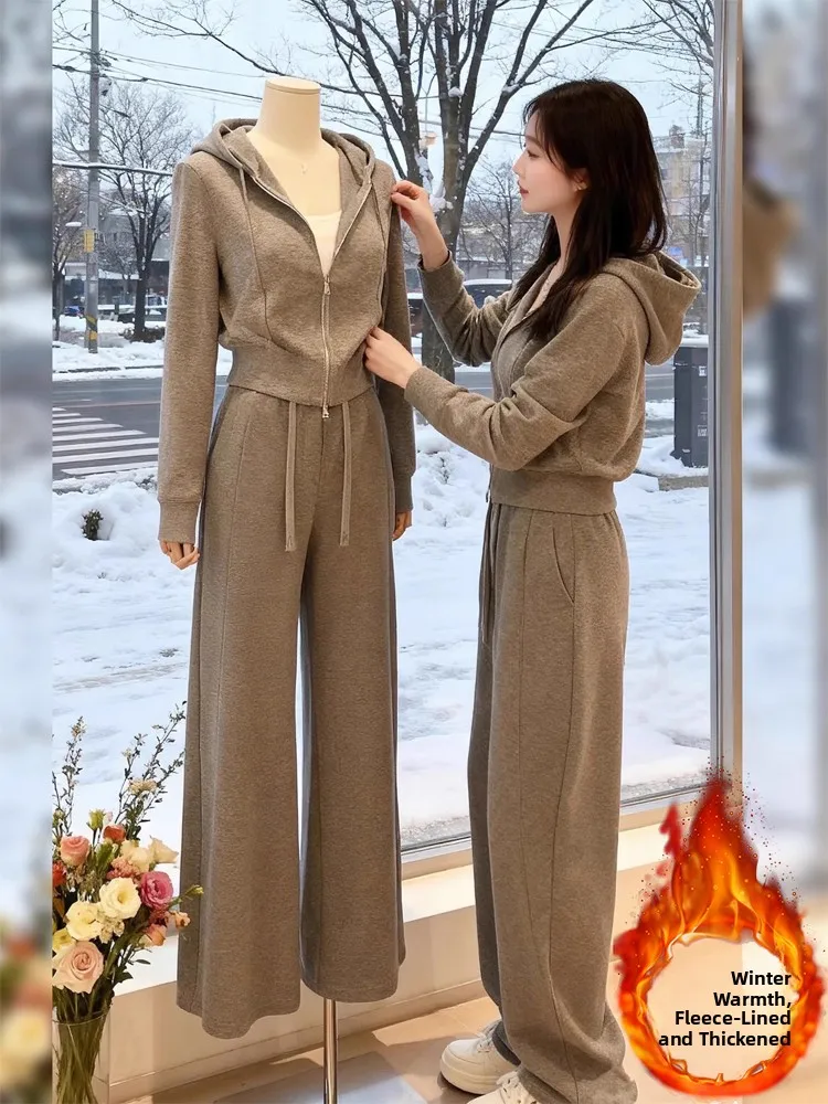 

Модный комплект: худи и повседневные брюки для женщин, осенне-зимняя новинка, удобный спортивный костюм из двух предметов от ngsong