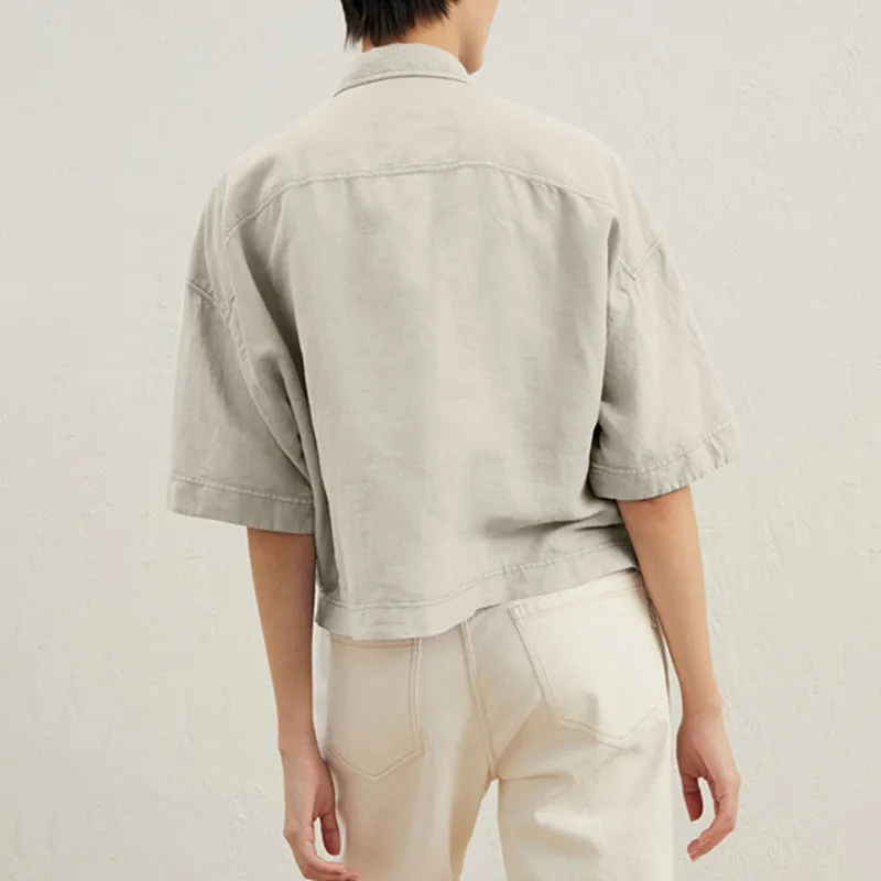 Femmes 2025 printemps nouvelle mode décontracté tout-match coupe ajustée petit haut lin Air à manches courtes