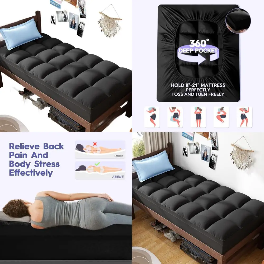 

Twin XL Mattress Topper for Back Support, Plush Pillowtop Pad, Deep Pocket 8-21, Soft Protector Cover with Down Alternative Fill