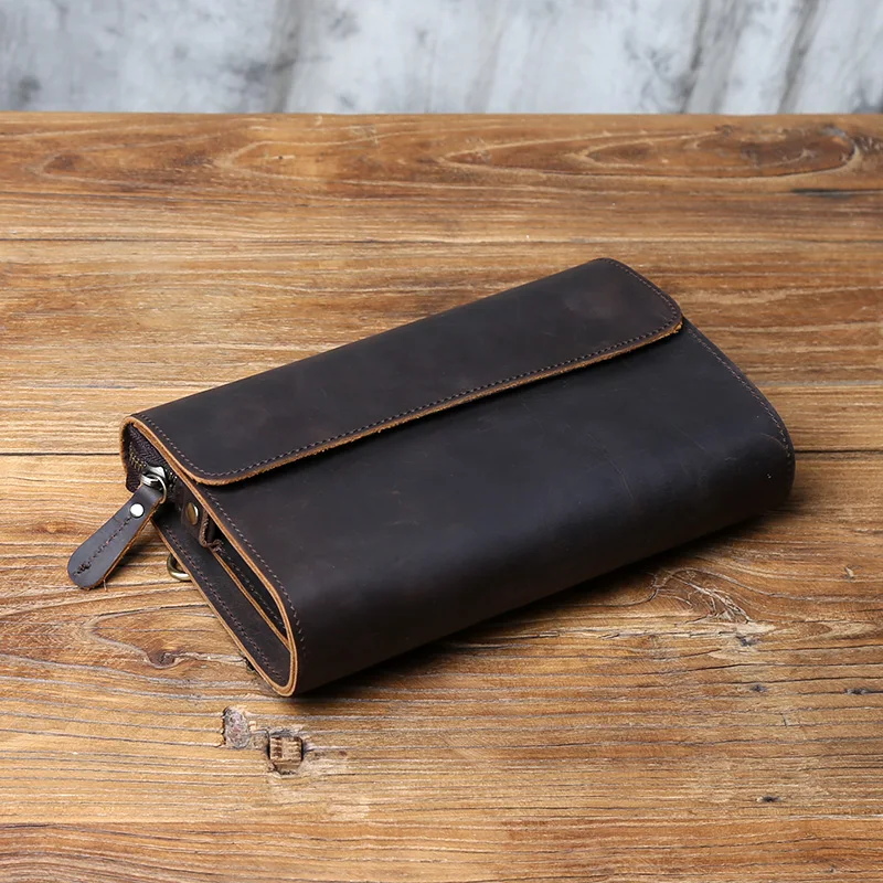 Nzpj Vintage Echt leder Herren Clutch Tasche verrückte Pferd Leder Handy tasche natürliche Top Layer Rindsleder Brieftasche für 8-Zoll-iPad – Detail 10