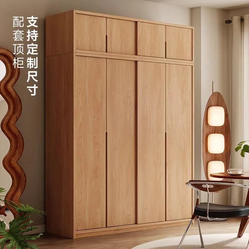 Solid Wood Sliding Door Wardrobe Full Hanging Wardrobe Home Bedroom Two-layer Simple Packaging Wabi Sansan Wind Locker