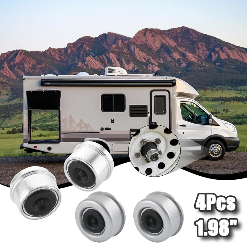 

4 шт., 1,98 дюйма, стальные колпаки ступицы прицепа, пыленепроницаемая смазочная крышка с 8 резиновыми заглушками, защита подшипников колес для осей 2000-3500 фунтов