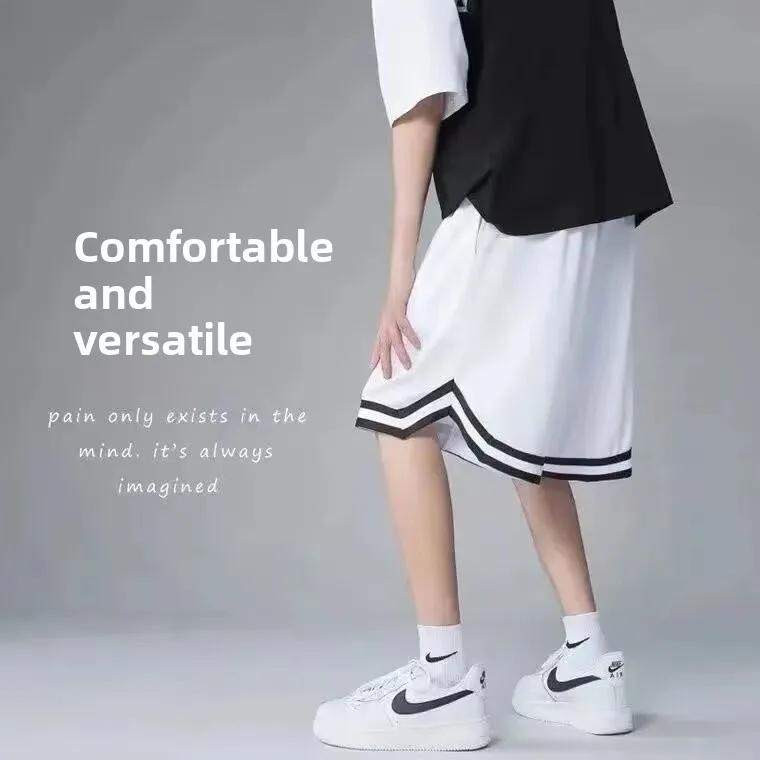 

Summer Large Size 200 Pou Men's Baskeall Fitn orts Qui Dry Ice Silk Me Five-Point American Sle Spor Pants