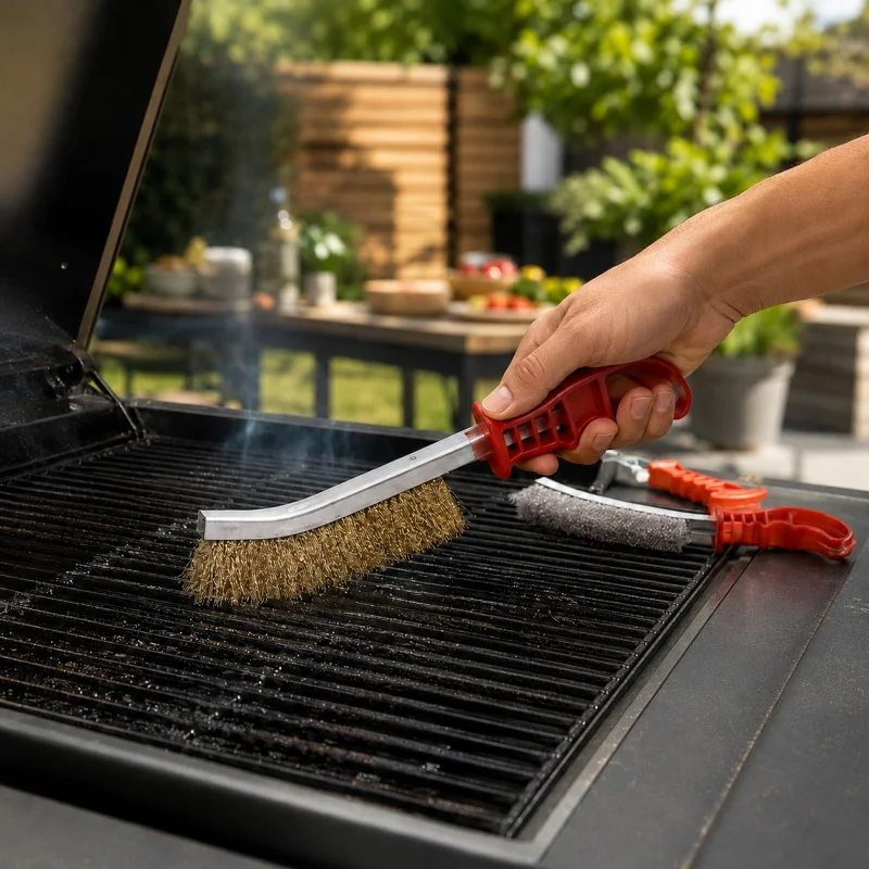 Brosse à rouleau pour enlever la rouille des métaux, brosse de nettoyage pour barbecue avec manche en plastique, adaptée au nettoyage des grilles de barbecue