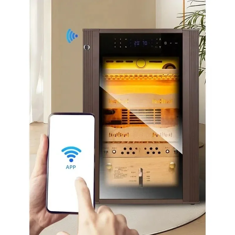 Intelligent constant temperature and humidity ammonia cigar cabinet Spanish cedar wood password fingerprint cabinet