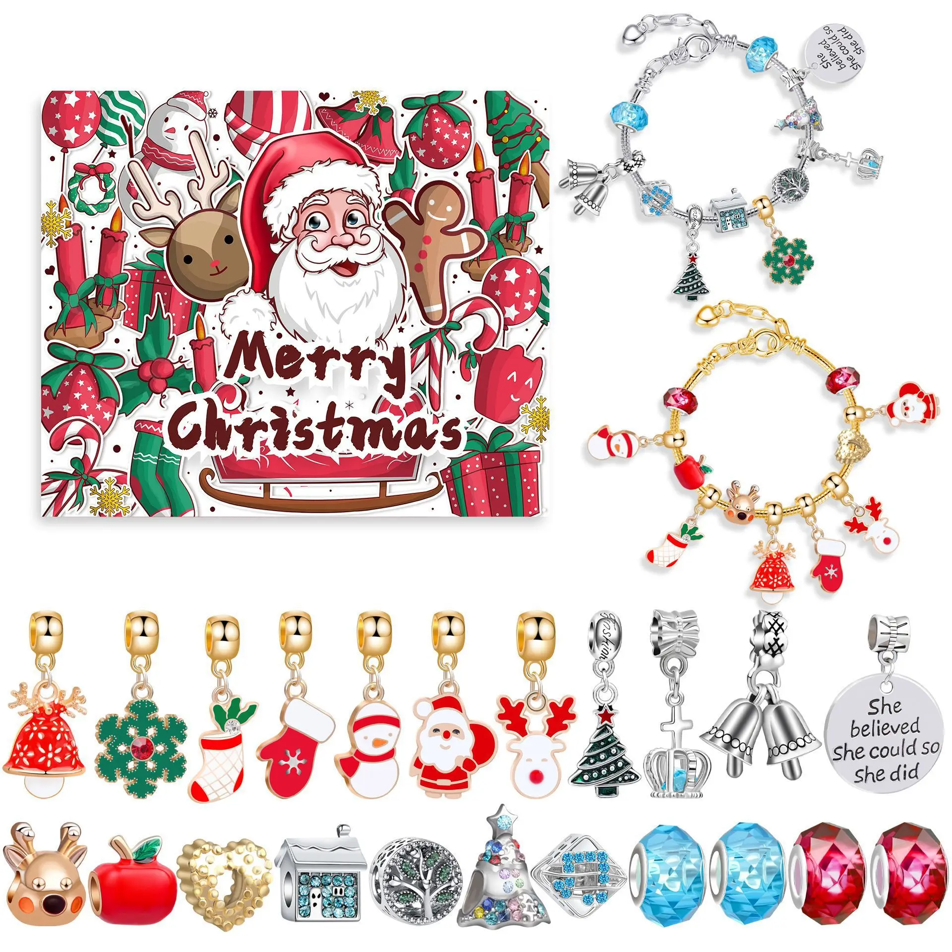 

Children Christmas Calendar Blind Box Christmas Toys Jewelry Bracelets Set Gifts Box New Year Decor Gifts Fun Gift