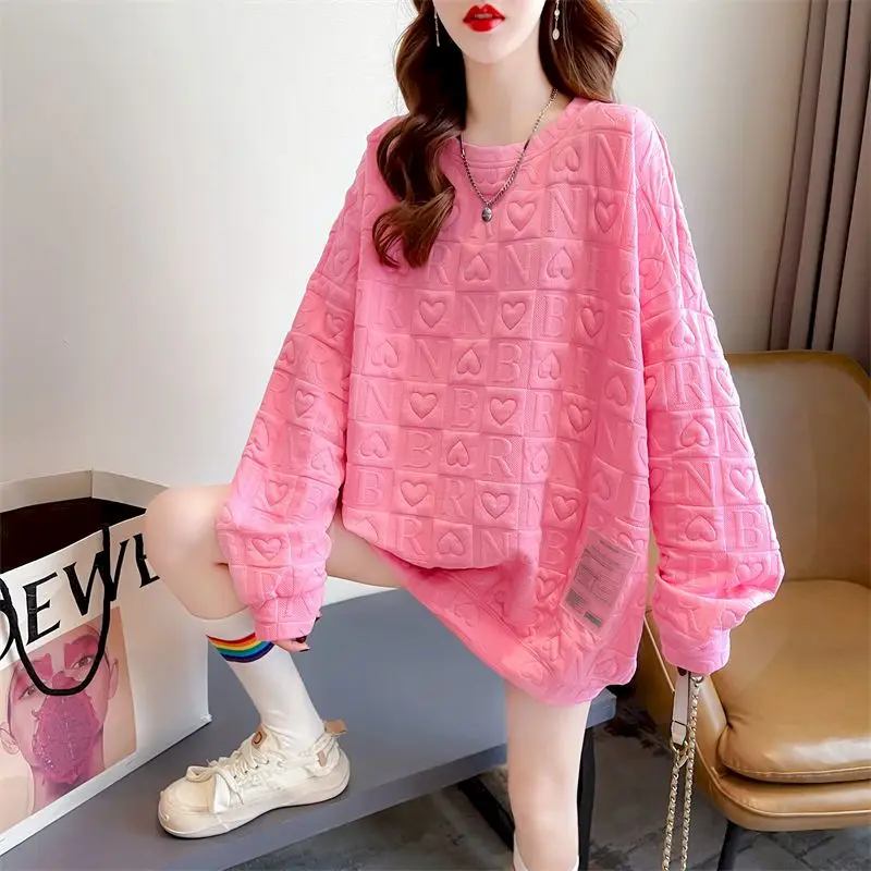 Fashion Pullovers Women Spring Autumn Trendy Loose Sweatshirt Korean Style Mid-length Oversized Pullover Long Sleeve Design Top