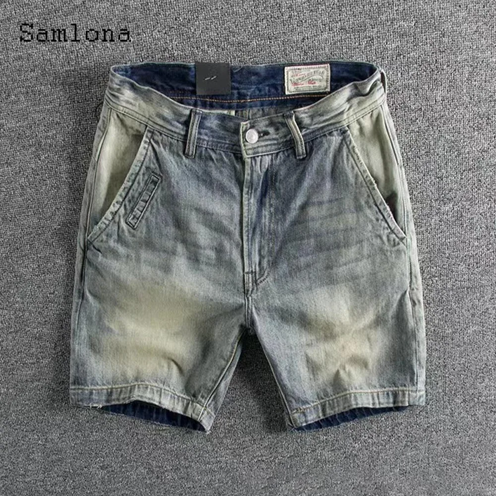 

2025 Mens Stand Pockets Vintage Basic Demin Shorts New Summer Patchwork Short Jeans Men Outdoor Casual Retro Demin Half Pants