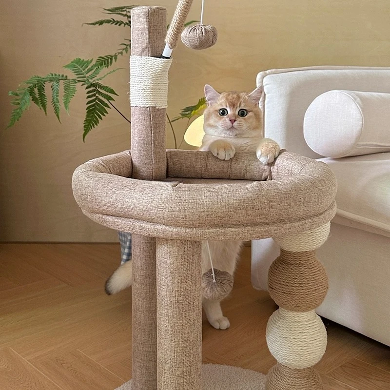 

Linen Cat Tree Durable Sisal Scratching Post Creative Cat Jumping Platform Space-Saving Indoor Cats Bed for Home and Apartment