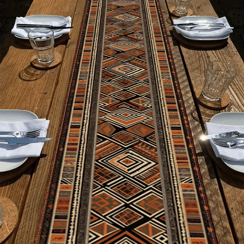 Egyptian Flower Printed Linen Table Runner Dresser Scarf Decor Washable Vintage Geometric Pattern Table Runners Home Decorations