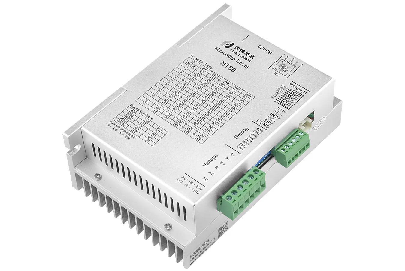 Imagem -02 - Driver de Motor Deslizante Digital para Circuito Aberto e Circuito Fechado Controle Modbus Fases Rs485 Nema 34 Nt86 1880v