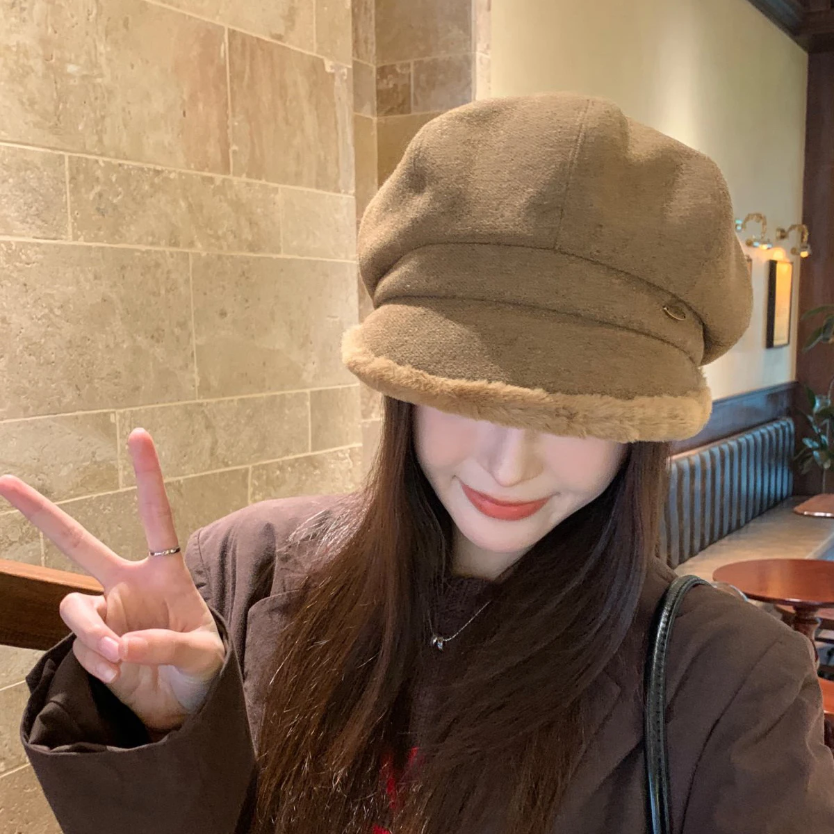 الشتاء في الهواء الطلق سميكة ودافئة الصوف مثمنة قبعة الرجعية النمط البريطاني الوجه تعزيز قبعة المرأة موزع الصحف قبعة