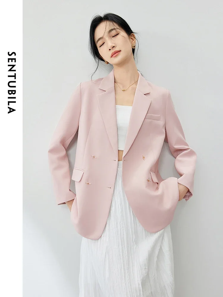 SENTUBILA Pink Blazer Women 2024 Spring Autumn Elegant Fashion Loose Office Lady Work Business Simple Tailored Coat M41X54182X