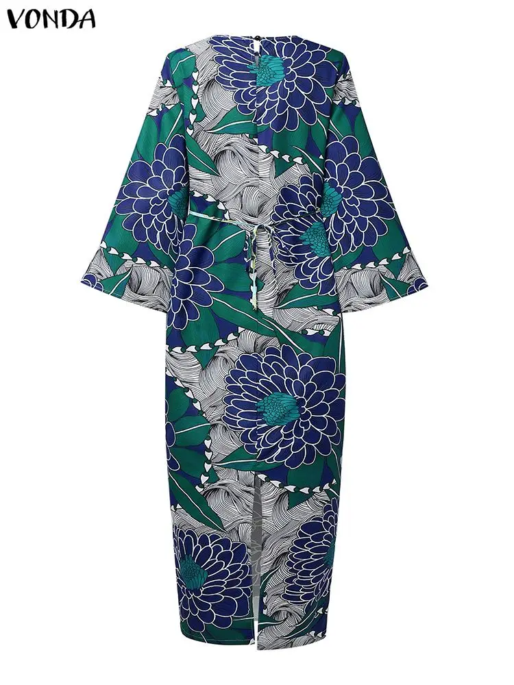 فوندا فساتين ماكسي بوهيمية للسيدات موضة عتيقة مطبوعة بالورود فساتين طويلة لخريف 2025 رداء حفلات الأعياد غير رسمي مقاس كبير 5XL