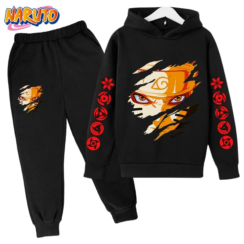 Conjunto de Sudadera con capucha Naruto para niños y niñas, ropa informal con capucha y pantalones, 2 piezas, novedad de 2025