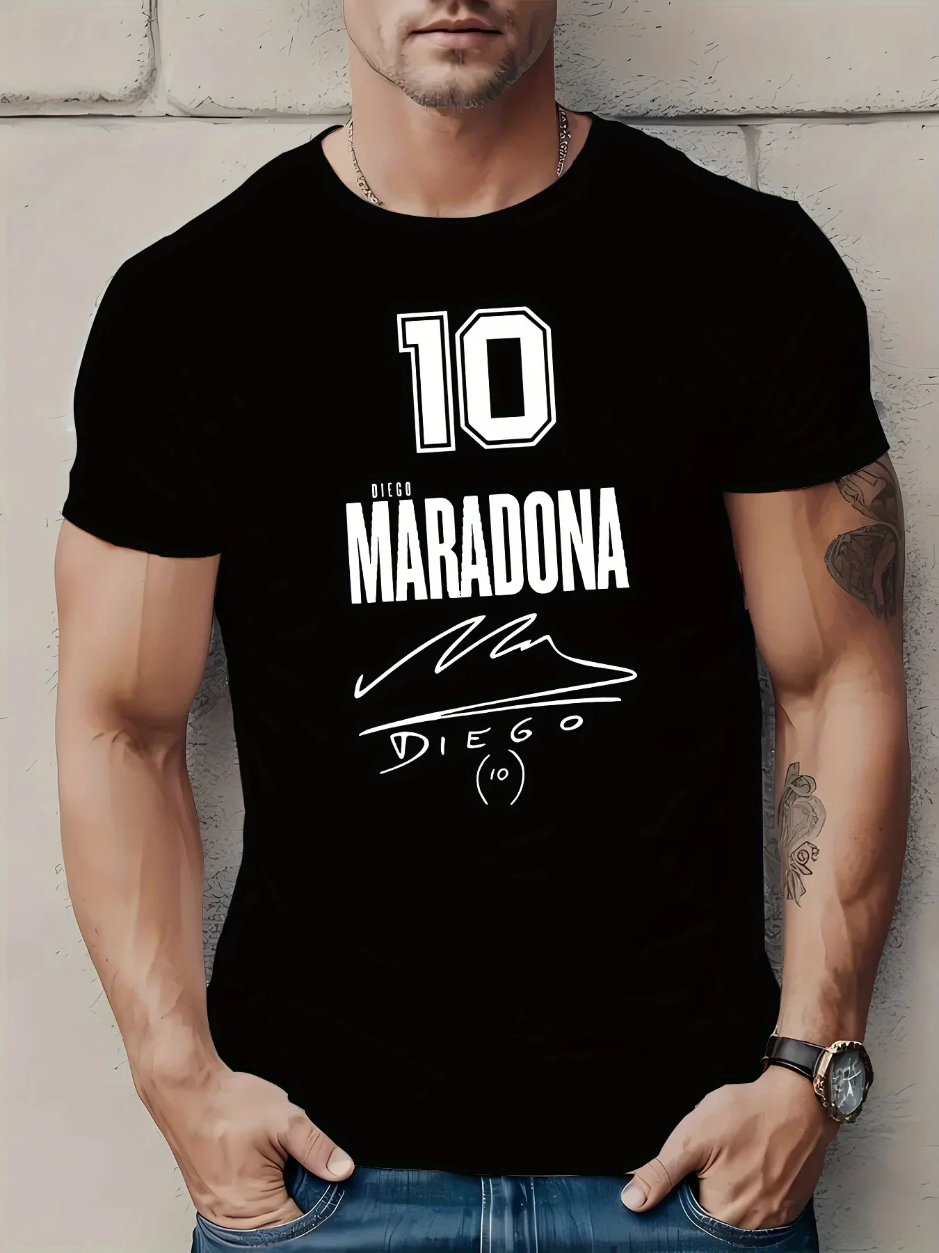 1 قطعة دييغو مارادونا تحية تي شيرت الرجال عادية طاقم الرقبة قصيرة الأكمام المحملة نمط هندسي متماسكة البوليستر النسيج طفيف