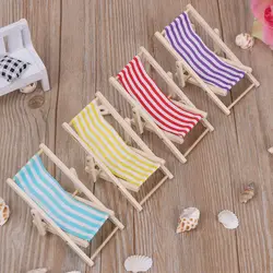 Striped Wooden Lounge Chair DIY Foldable Deckchair Lounge Miniature For Dolls Beach Chair Toys 1:12 Dollhouse Furniture Decor