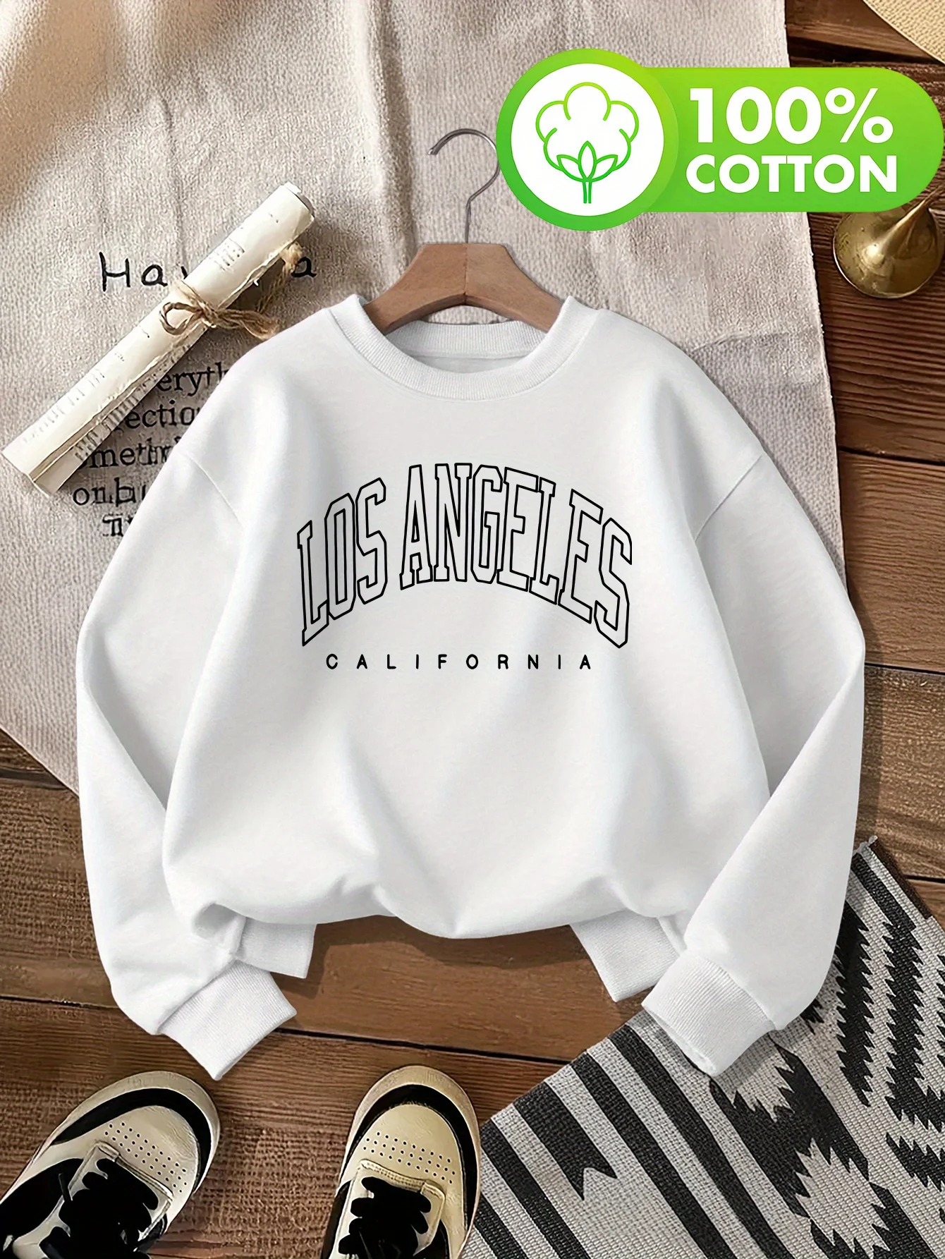 

Лос-Анджелес Калифорния, классическая толстовка без капюшона из чистого хлопка в городском стиле для женщин, осенне-зимняя ретро-мода 799.