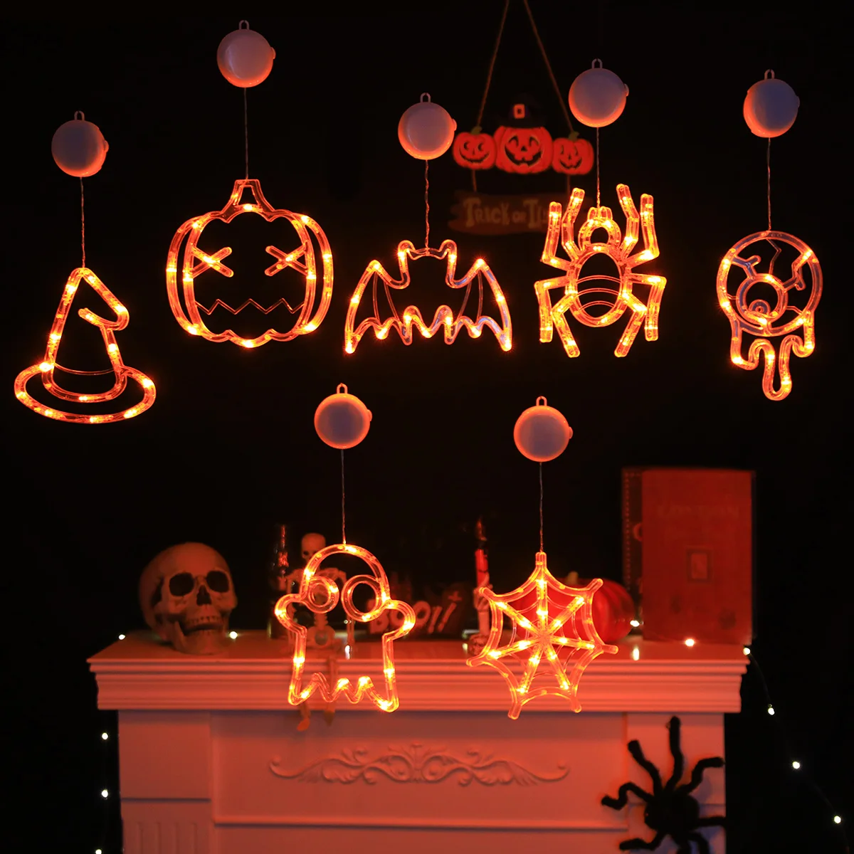 Halloween LED Lights - Battery-Powered | Bat/Ghost Eye Patterns | Durable Hanging Ornament for Room/Living Room Festive Decor