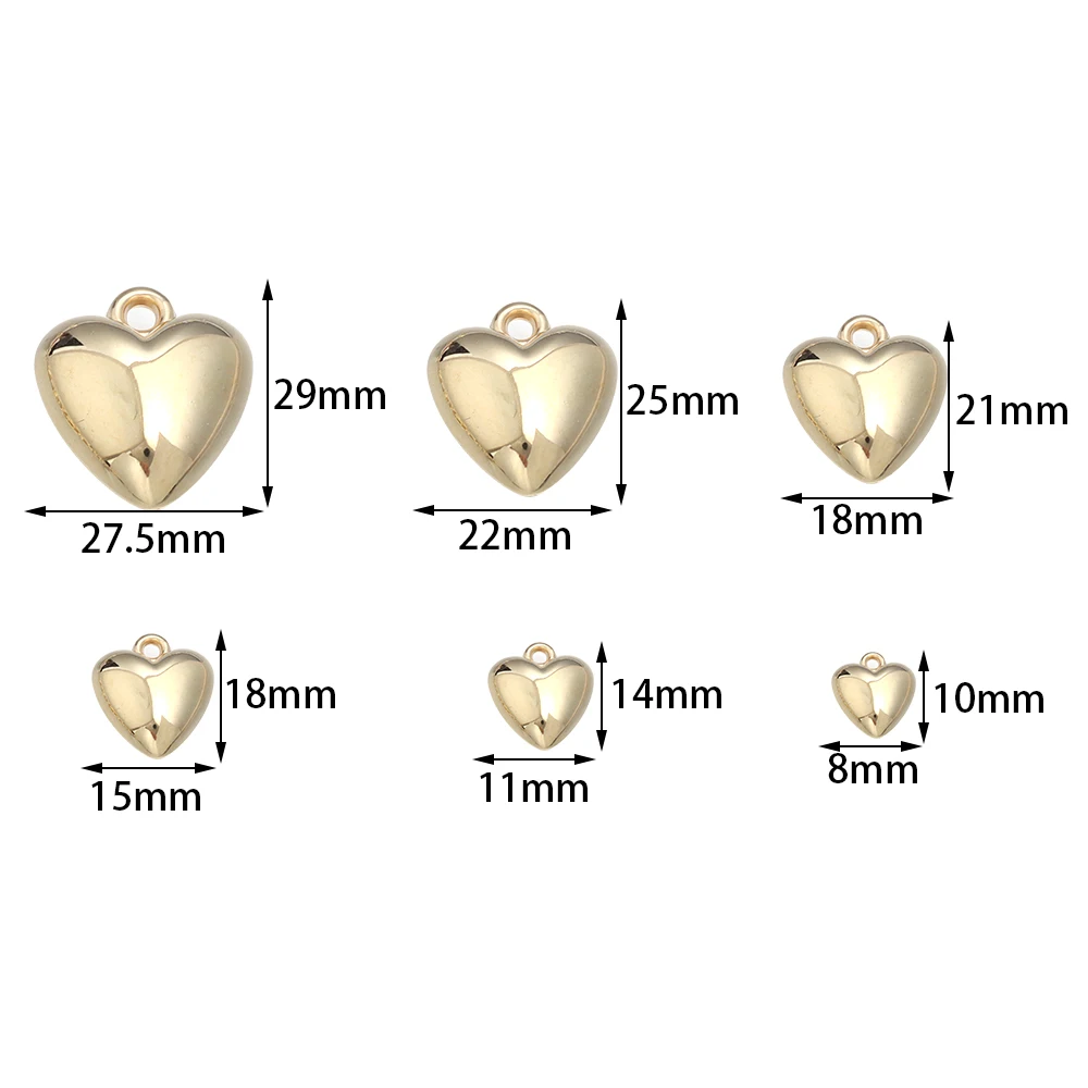 20pcs/lot CCB Heart Shape Pendants Gold/Rhodium Plastic Charms Pendant Spacer Beads For DIY Jewelry Making Necklace Earring