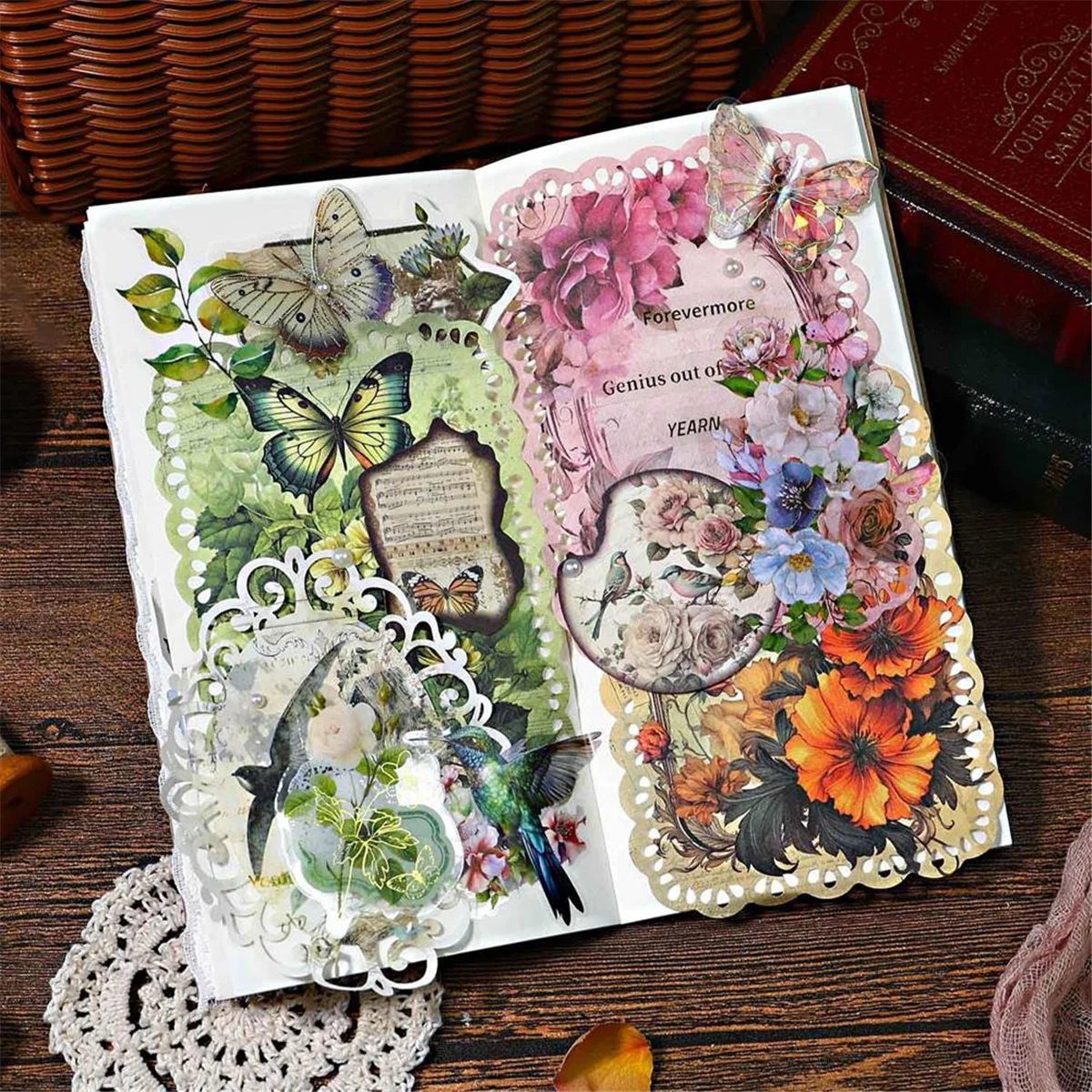 

80 Sheets Floral Shape Scrapbook Paper, Vintage Decoupage Paper for Junk Journal Supplies, Aesthetic Decorative Paper