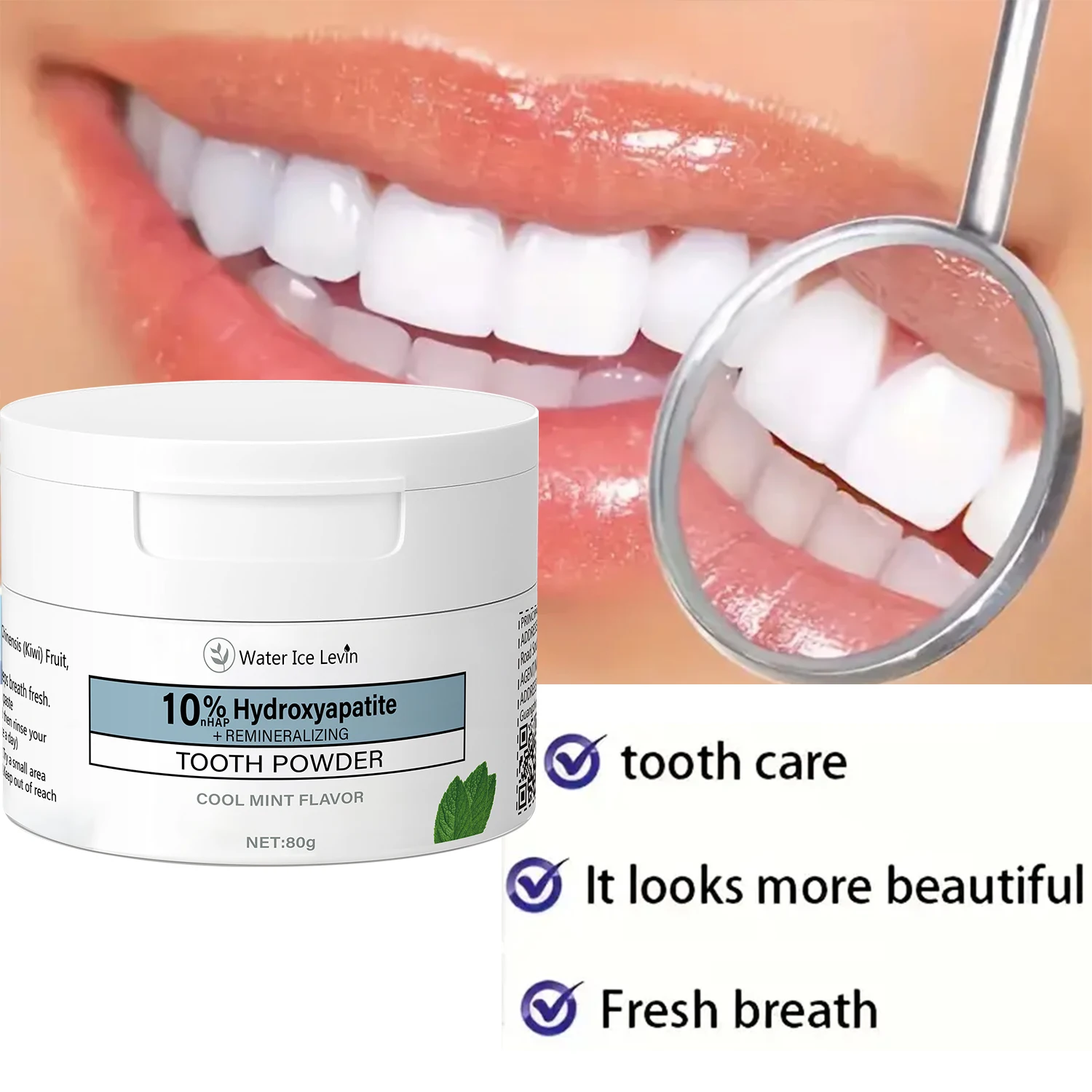 مسحوق تبييض الأسنان للشتاء بـ 10% هيدروكسي أبيتايت - إصلاح المينا وإعادة التمعدن، نعناع منعش، تبييض مكثف ونفس منعش - عناية شاملة بتقنية الترميم