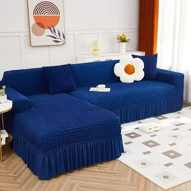 High Elastic Skirt Sofa Cover with Stretch Customizable Bubble Sofa Cover Manufacturers 3211 Seersucker Sofa Couch Covers