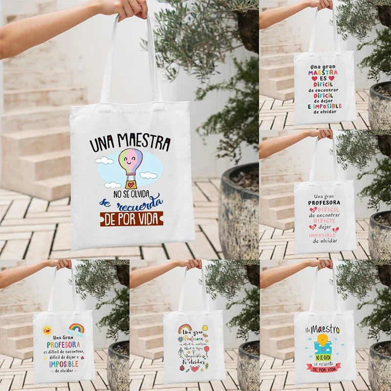 

2024 White Letter Printed Canvas Bag Graduation Season Gift For Women's Leisure Travel Shopping Large Capacity Foldable Handbag