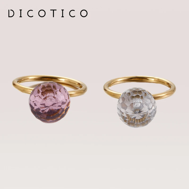 Anillo de bola de cristal para mujeres y niñas, anillos redondos sencillos de acero inoxidable a la moda, regalos de joyería para fiesta de cumpleaños y boda