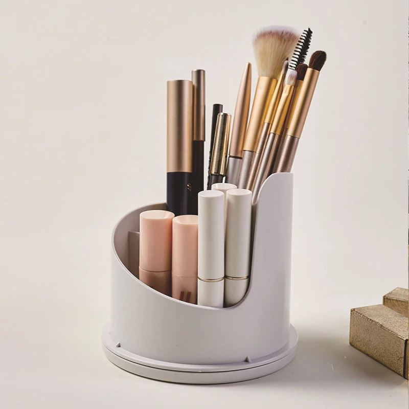 360ยฐ Rotating Makeup Brush Holder With Lid Desktop Makeup Organizer Cosmetic Storage Box Lipstick Eyebrow Storage Container Box