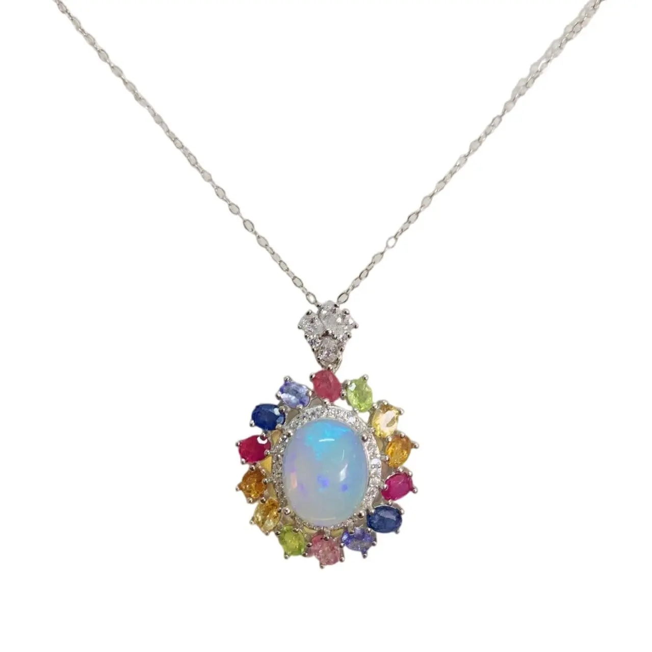 

ZECAA 925 White Opal Fine Jewelry Pendant With Natural White Opal Gemstone 10*12mm Lady S925 Silver White Opal Pendant For Girl