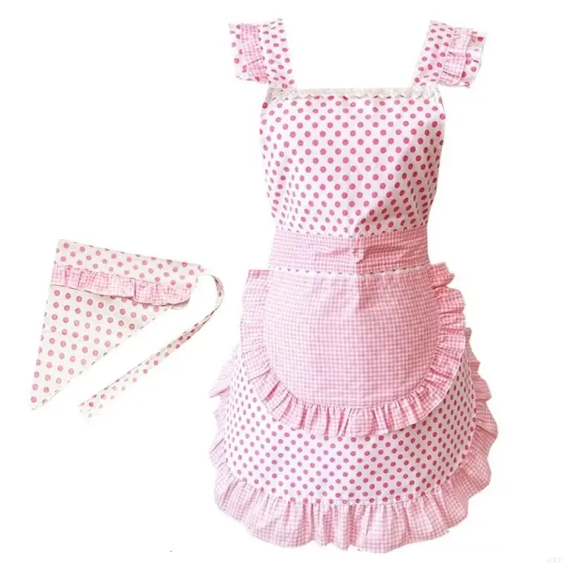 2 قطعة فستان وردي جميل على الطراز الياباني للنساء كشكش خادمة المئزر أغطية الرأس الفرنسية زي خادمة للاستخدام اليومي أو الحفلات