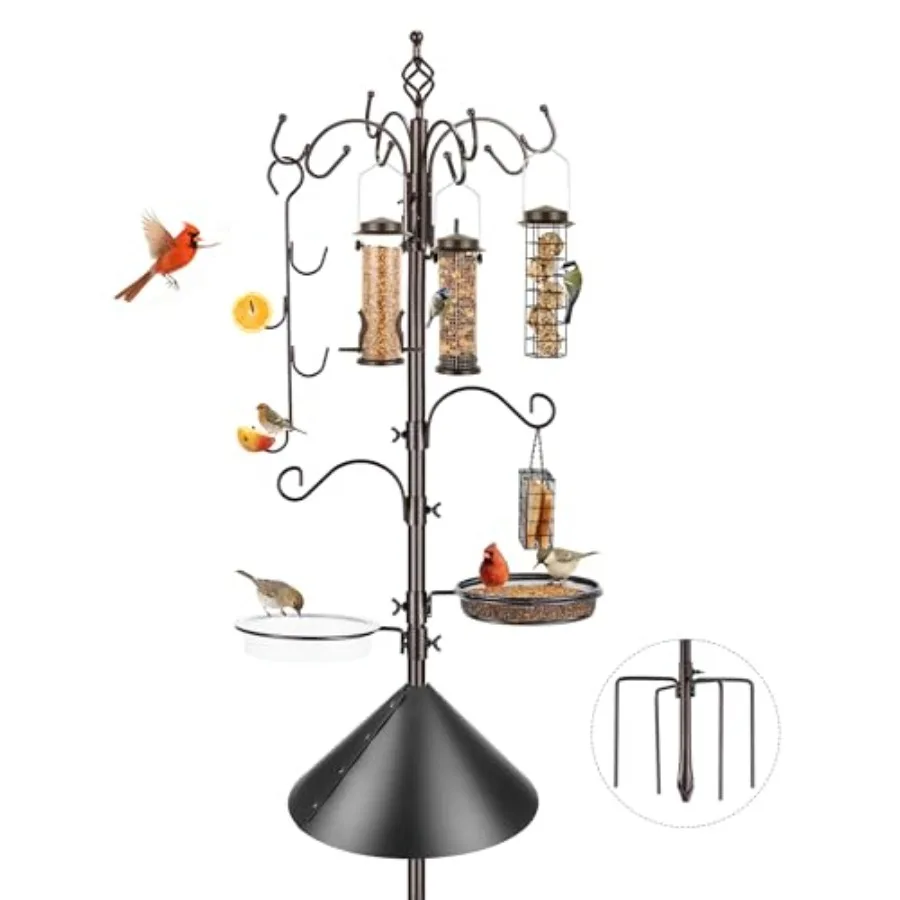 

Bird Feeding Station Kit: Galvanized Steel Pole with Suet Cage Mesh Tray Fruit Holder Dual-Level Design for Attracting Wild Bir