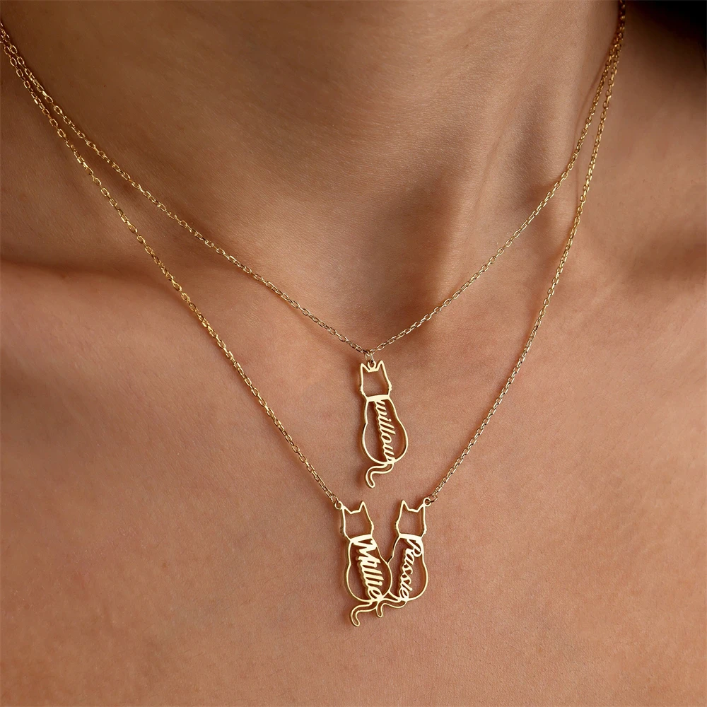 

Pet Memorials Gift Custom Cat Name Necklaces for Women Girl Cute Jewelry Gold Color Personalized Pet Nameplate Colar Feminino