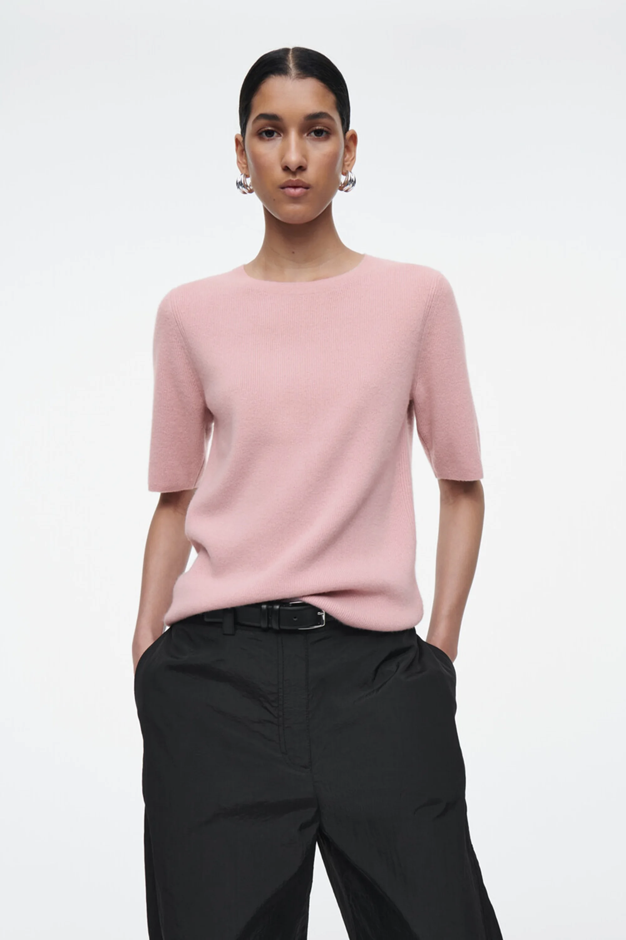 

Ethereal MD 2024 new style of Women's casual standard crew-neck knitted T-shirt pink