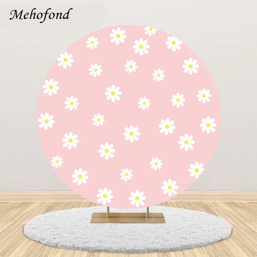 Mehofond Fotografi Latar Belakang Elastis Lingkaran Bulat Boho Groovy Bunga Aster Gadis Pesta Ulang Tahun Dekorasi Latar Belakang Foto Studio