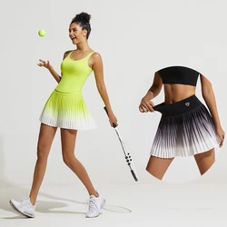 Jupe de tennis plissée avec poches pour femme, culotte athlétique, taille haute, jupe de golf dégradée, jupe d'entraînement, jupe de course, 2023