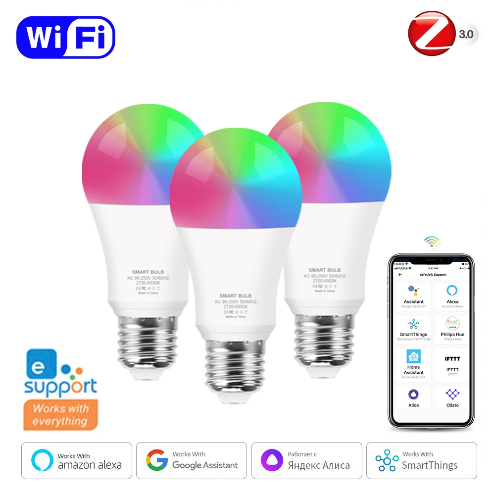 Ewelink Wifi/Zigbee E27 lampadina a Led RGB CW WW Smart Lamp funziona con Alexa, Google Home, Alice, Smartthings