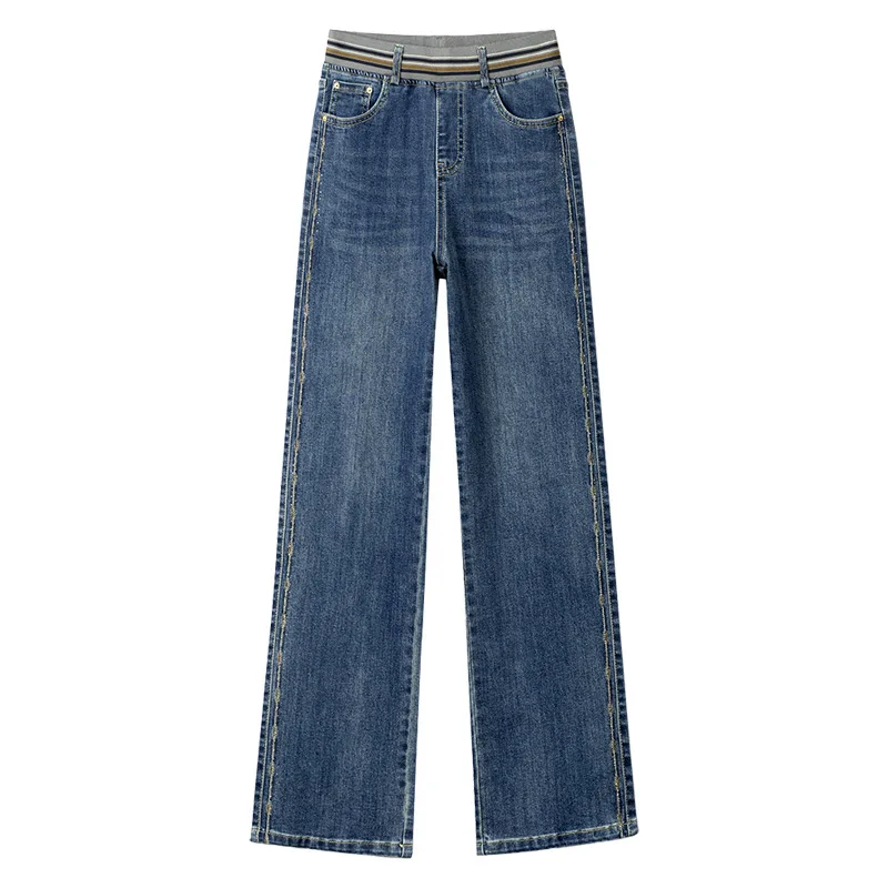 Женские джинсы, весенне-осенние свободные брюки с высокой талией, прямые брюки для похудения, повседневные брюки