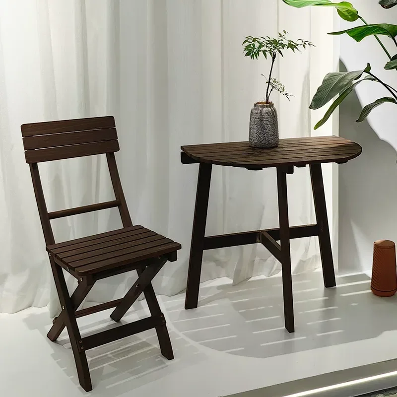 JMZ Foldable Dining Table Set Solid Wood Round Table and Chairs for Small Apartment Household Balcony Entrance Wall Mounted