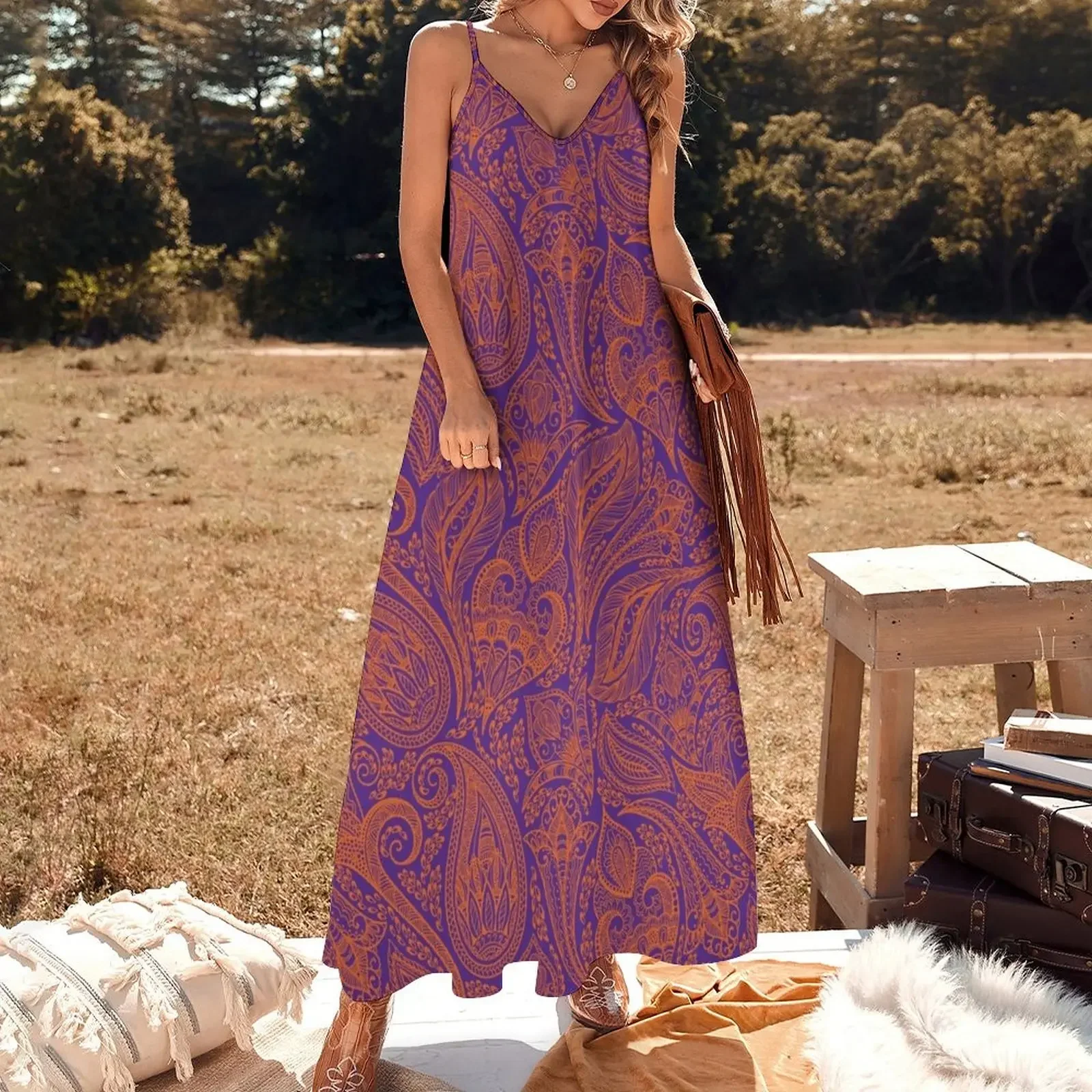 South Carolina - Indian Paisley Sleeveless Dress Summer skirt clothing women summer 2024 Dress