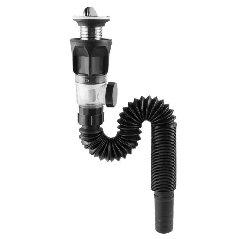 1-5Pcs Bathroom Sink Drain Kit Drain Stopper Flexible Hose ABS Body Stainless Steel Top Side Outlet Basin Drain Pipe Set
