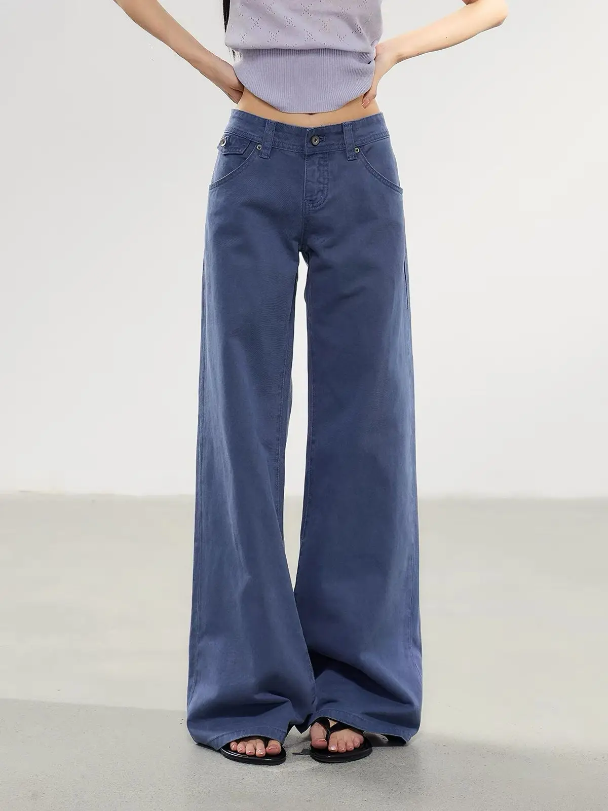 French Workwear Blue Low Waist Straight Leg Jeans Women 2026 Autumn Draped Slim Retro Denim Pants