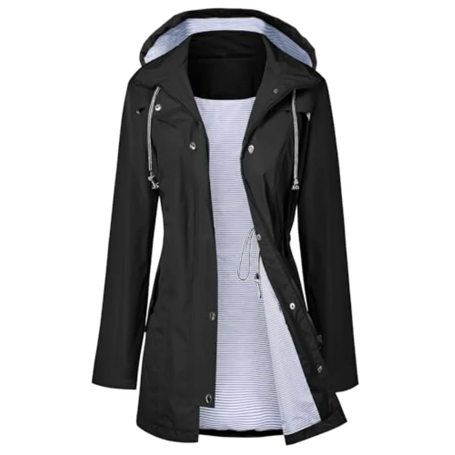 

LOMON Raincoat Women Waterproof Long Hooded Trench Coats Lined Windbreaker Travel Jacket S-XXL