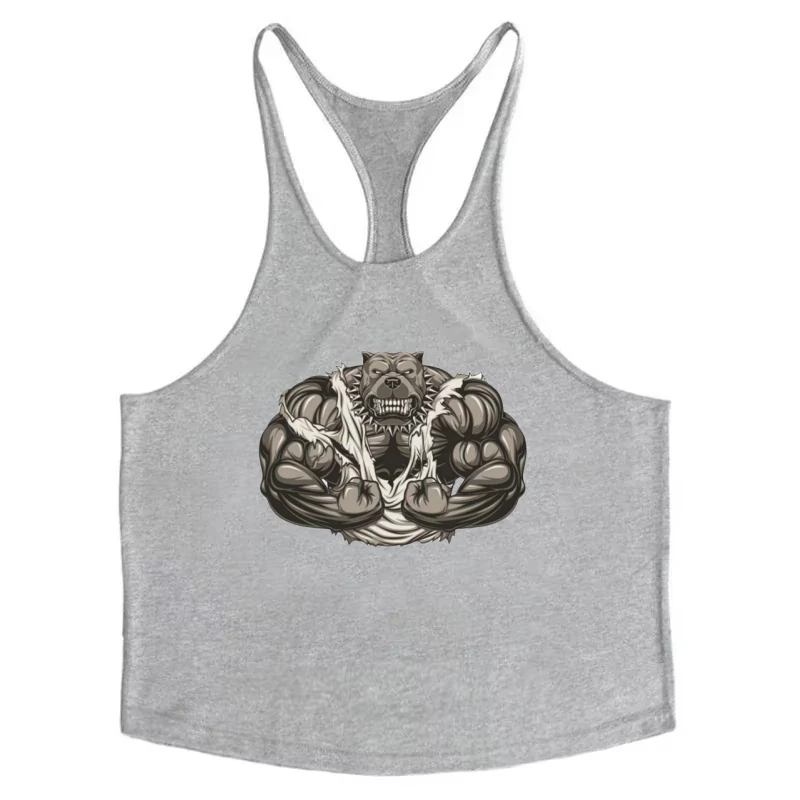 Men's Pitbull Muscle Graphic Stringer Vest - Gym Bodybuilding Sleeveless Tank Top for Fitness, Running & Sportswear, New Style