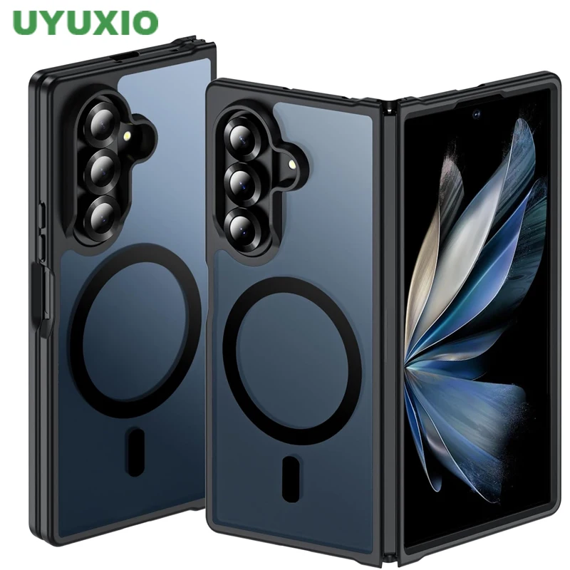 

Магнитный чехол UYUXIO для мобильного телефона Samsung Galaxy Z Fold 7, чехлы с беспроводной зарядкой, полупрозрачный тонкий прочный чехол с магнитом