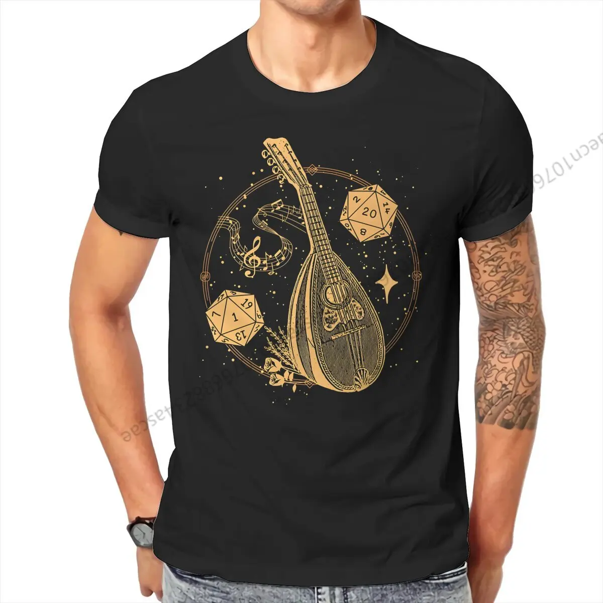 Music Instrument Dice And Tarot Card DND Men T Shirt O-Neck TShirt Cotton Short Sleeve