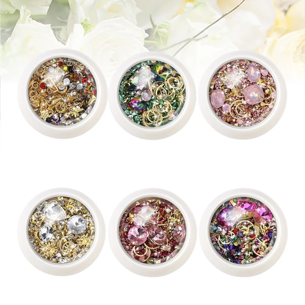 Ensemble de 6 pointes de Nail Art en strass, Styles mixtes, décor de manucure pour femmes et filles, fournitures légères pour Nail Art, cadeau