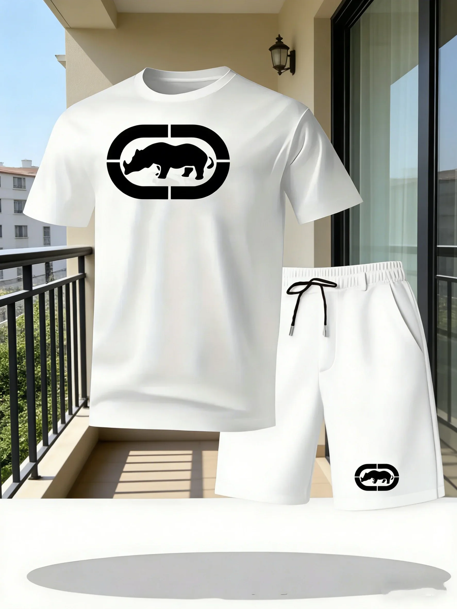 Men's Summer Breathable Sportswear Round Neck Short Sleeved Five Quarter Shorts Lightweight and Comfortable Sports Style Set
